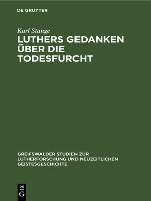 cover image of Luthers Gedanken über die Todesfurcht